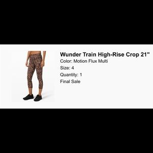 Lululemon wunder train high rise crop 21in